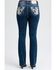 Image #1 - Miss Me Women's Dark Wash Mid Rise Fleur de Lis 32" Bootcut Stretch Denim Jeans, Dark Wash, hi-res