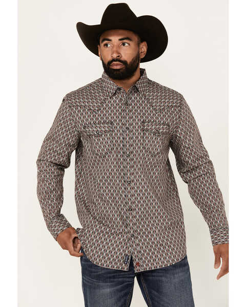 Moonshine Spirit Men's Sunset Geo Print Long Sleeve Snap Western Shirt , Grey, hi-res