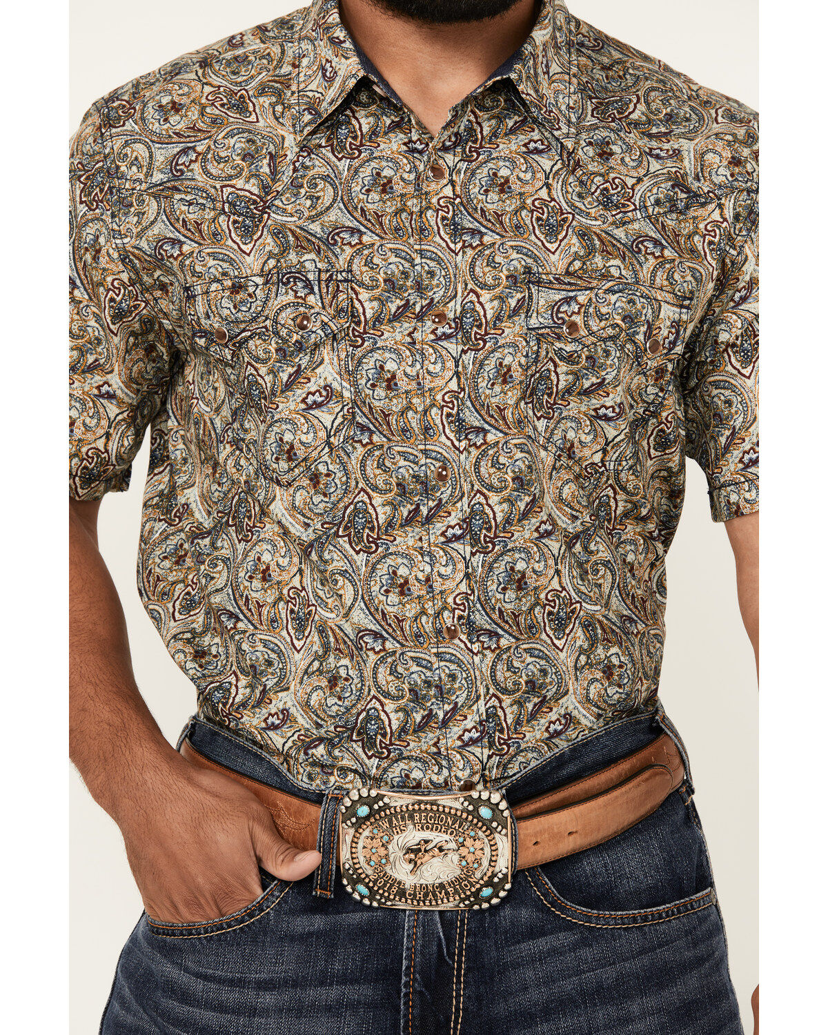 Product Name:  Cody James Men's Down The Road Paisley Print Short Sleeve Snap Western Shirt