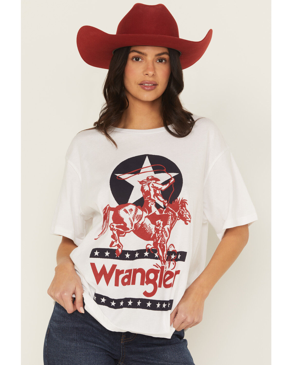 Wrangler Women's Rider Logo Short Sleeve Graphic Tee, White, hi-res