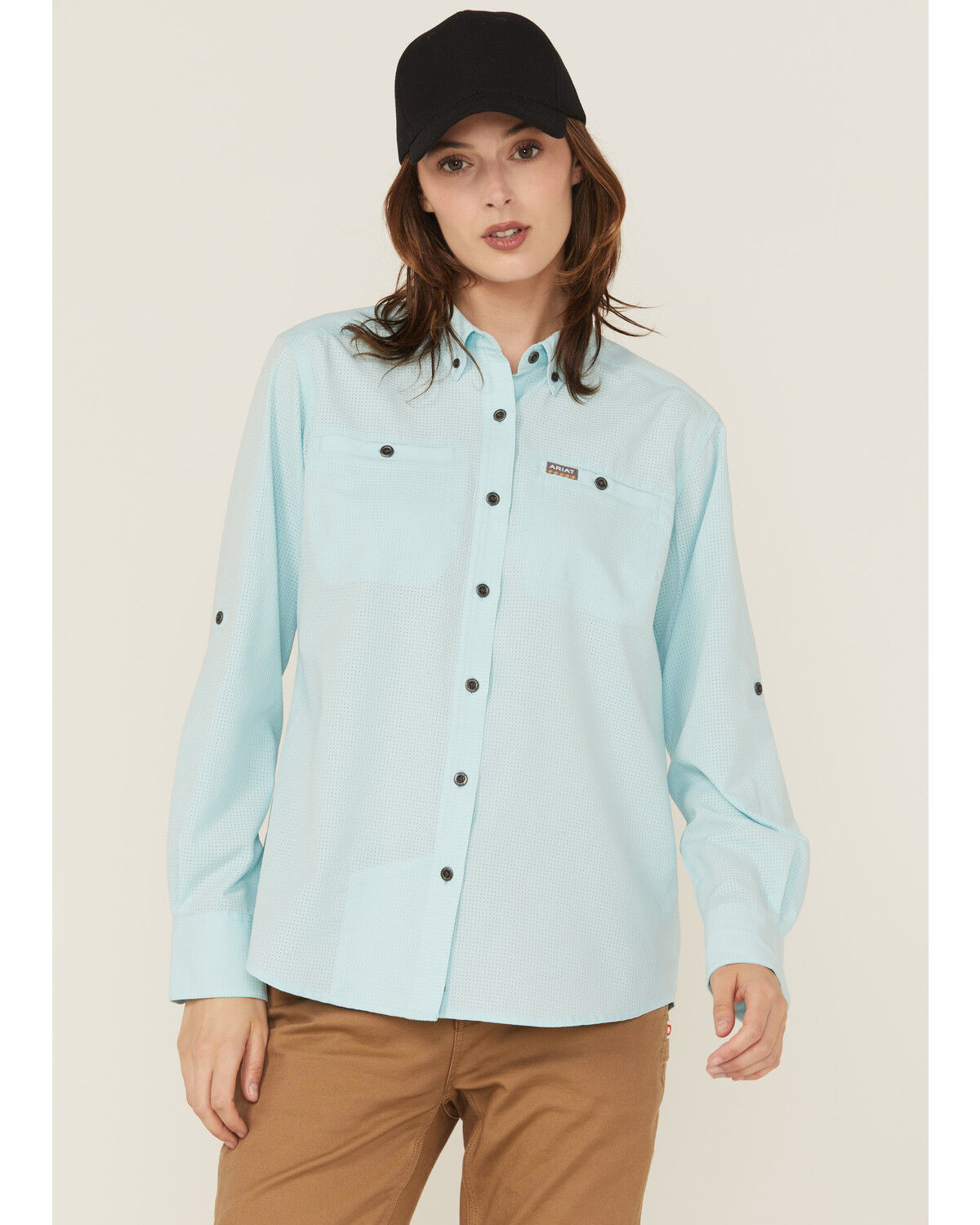 Image #1 - Ariat Women's Rebar Made Tough 360 Long Sleeve Button-Down Work Shirt, Blue, hi-res
