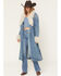 Image #1 - Idyllwind Women's Thistle Long Denim Fur Collar Trench Coat, Dark Wash, hi-res