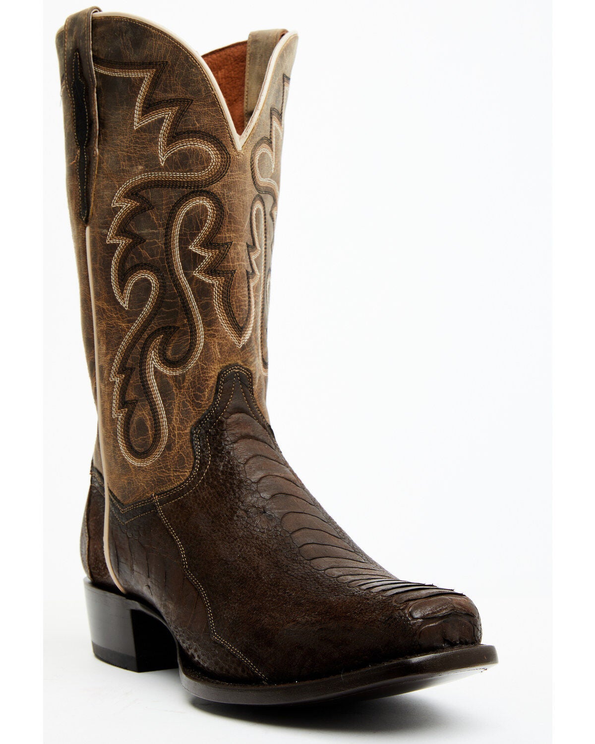 Dan Post Men's Exotic Ostrich Leg Western Boots - Square Toe, Chocolate, hi-res