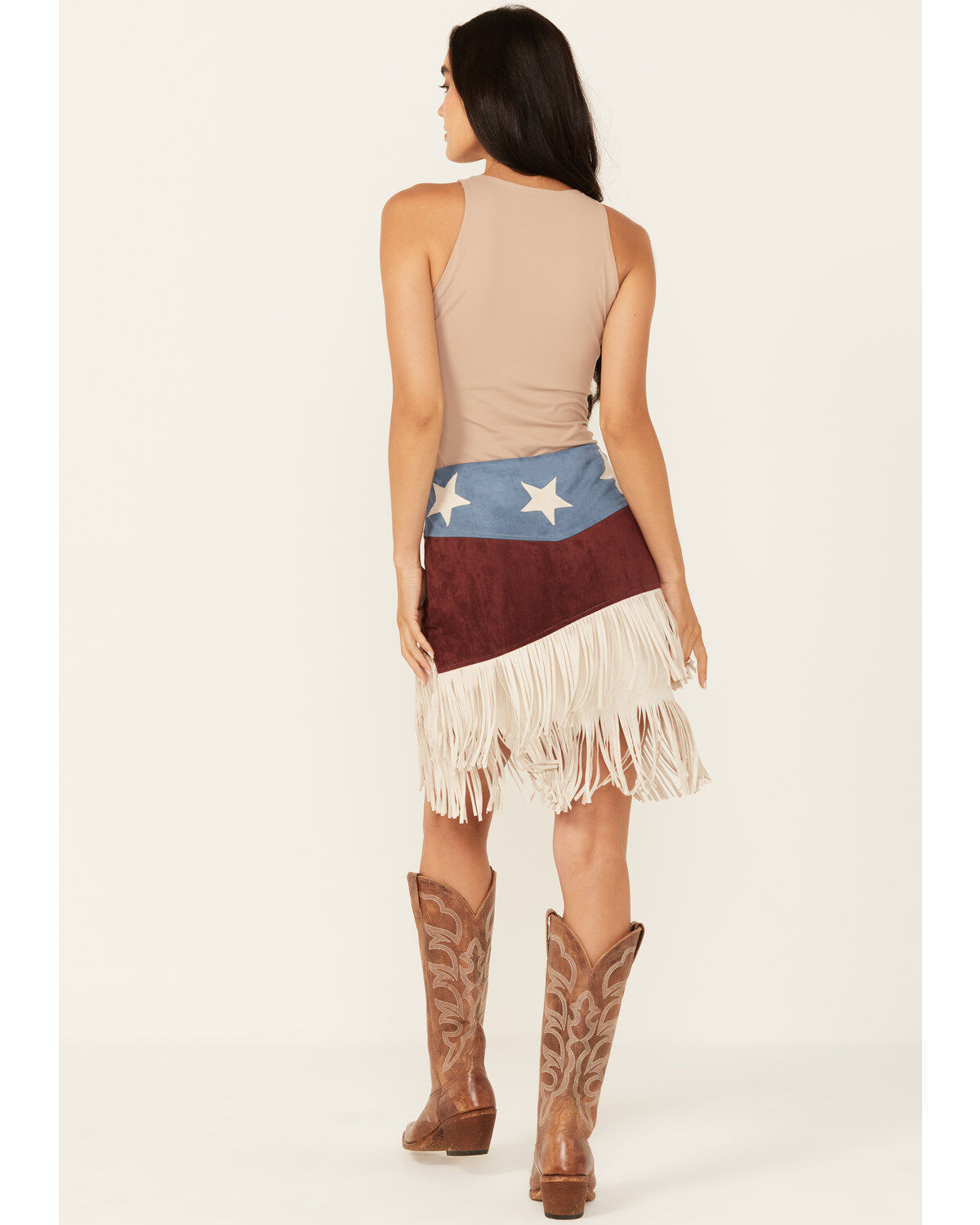 Image #3 - Vocal Women's Star Fringe Skirt, Navy, hi-res