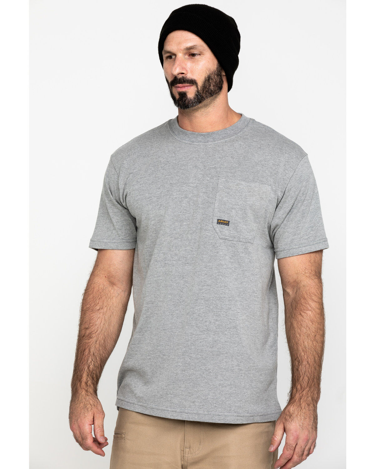 Image #1 - Ariat Men's Rebar Cotton Strong American Grit Short Sleeve Work T-Shirt, Heather Grey, hi-res