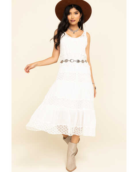 Joseph Studio Women's Crochet Top Tiered Lace Midi Dress, White, hi-res