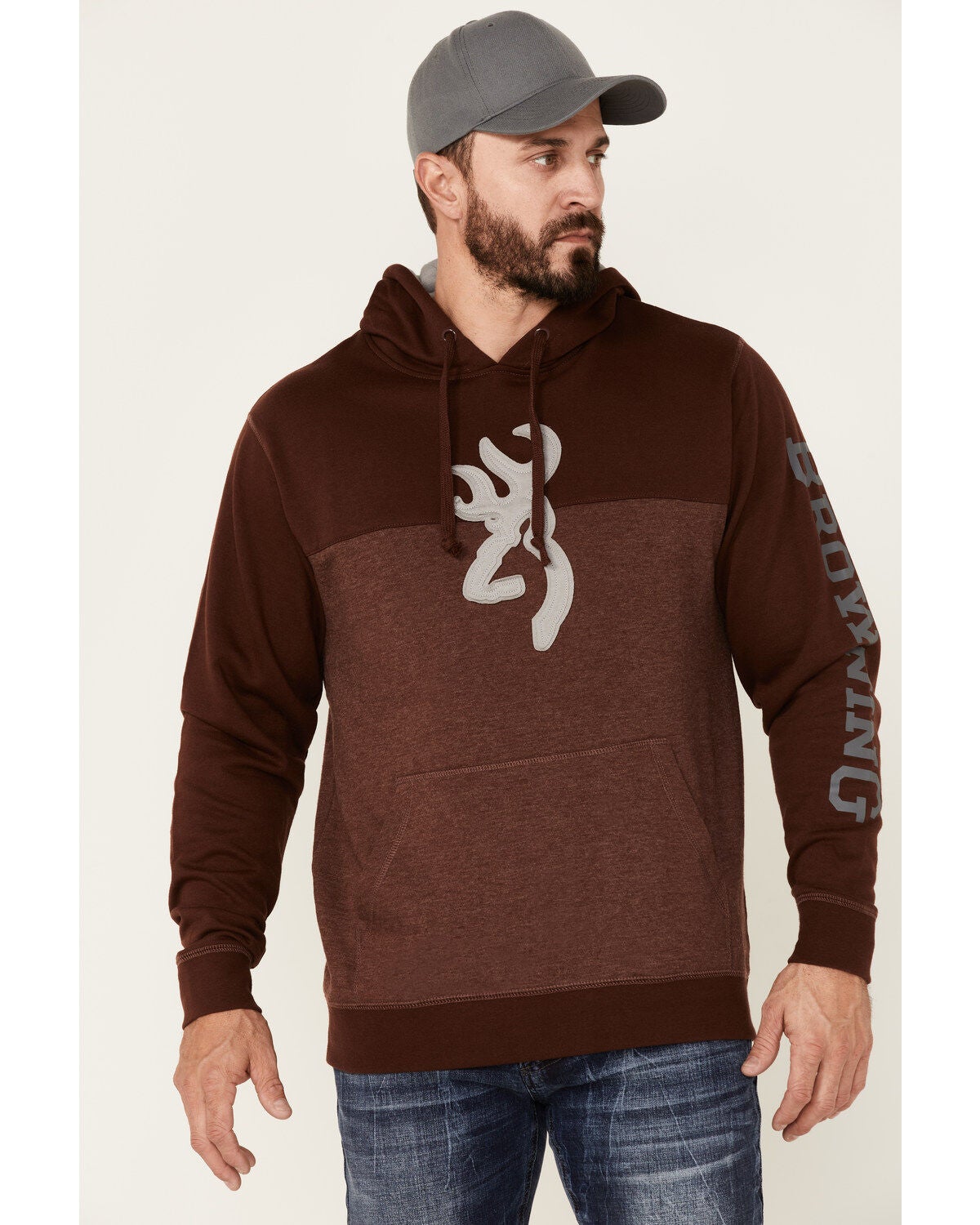 Image #1 - Browning Men's Peak Buck Mark Logo Sleeve Pullover Hooded Sweatshirt , , hi-res