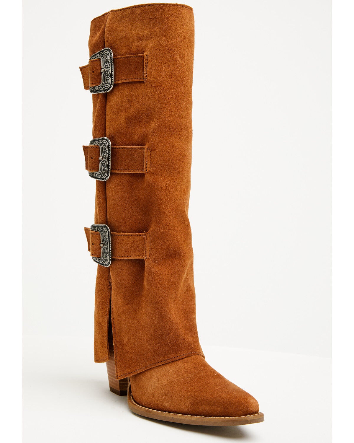 Image #1 - Dingo Women's Buckle Bunny Tall Western Boots - Round Toe, Camel, hi-res