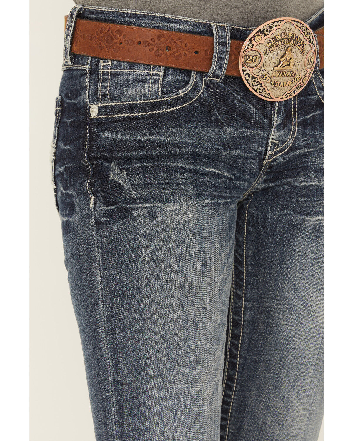 Image #2 - Stetson Women's 816 Fit White "S" Stitch Bootcut Jeans, Denim, hi-res