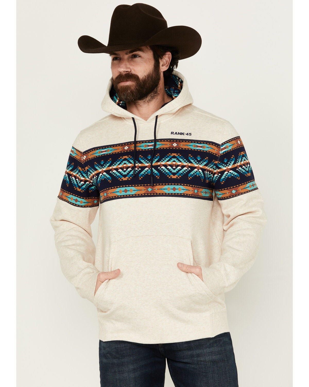 RANK 45&reg; Men's Sworn Border Print Hooded Sweatshirt, Ivory, hi-res