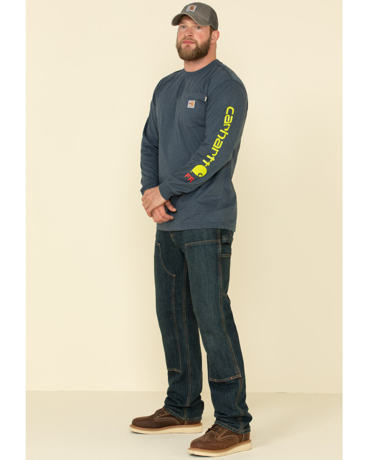 Image #3 - Carhartt Men's M-FR Midweight Signature Logo Long Sleeve Work Shirt - Big, Dark Blue, hi-res