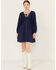 Image #1 - Yura Women's Long Sleeve Peasant Mini Dress, Navy, hi-res