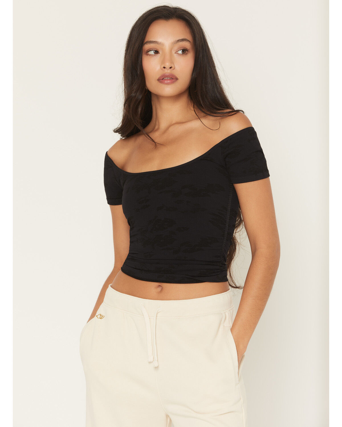 Image #1 - Fornia Women's Ruching Solid Short Sleeve Tee, Black, hi-res