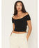 Image #1 - Fornia Women's Ruching Solid Short Sleeve Tee, Black, hi-res