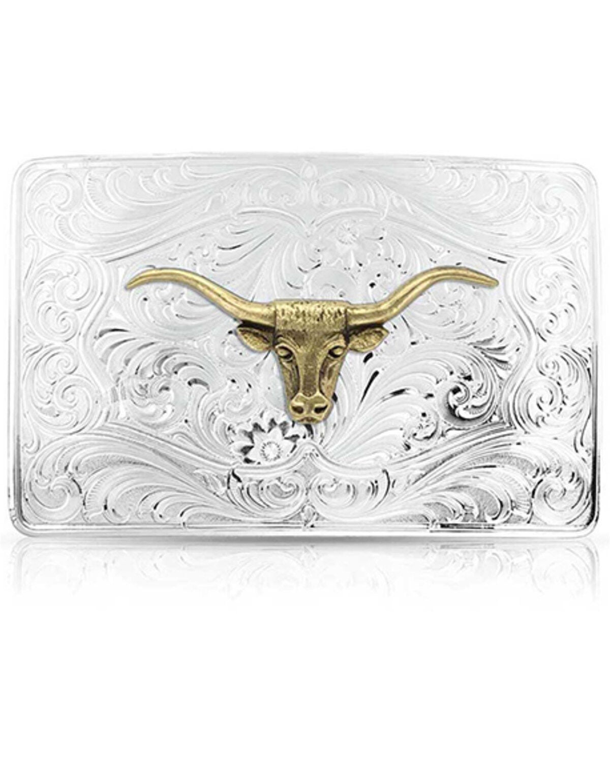 Montana Silversmiths Men's Longhorn Belt Buckle, Silver, hi-res