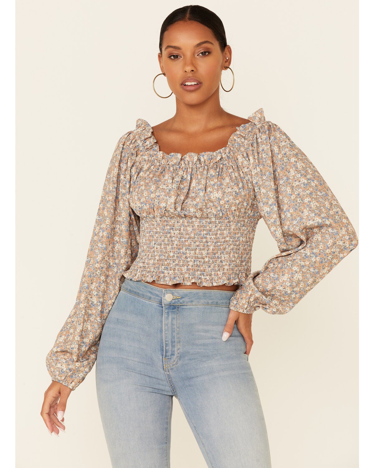 long sleeve peasant crop top