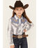 Ely Walker Girls' Textured Retro Plaid Print Long Sleeve Pearl Snap Western Shirt, White, hi-res