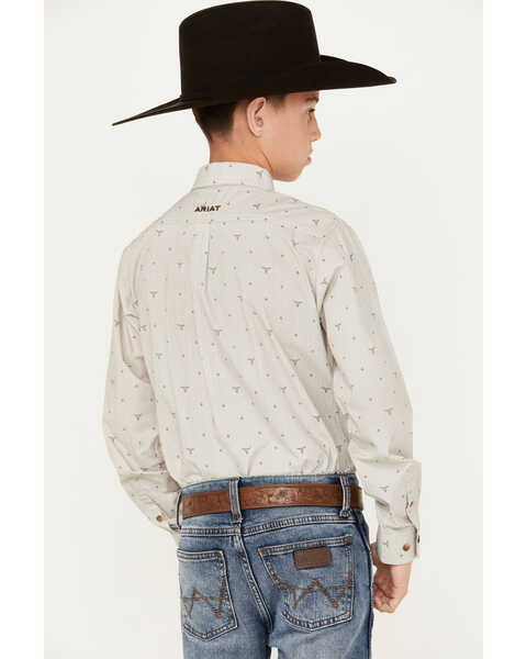 Image #4 - Ariat Boys' Beau Geo and Skull Print Long Sleeve Button-Down Shirt, Sand, hi-res