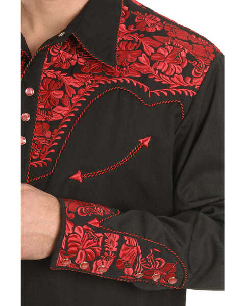 Image #2 - Scully Men's Crimson Floral Embroidery Retro Long Sleeve Western Shirt, , hi-res
