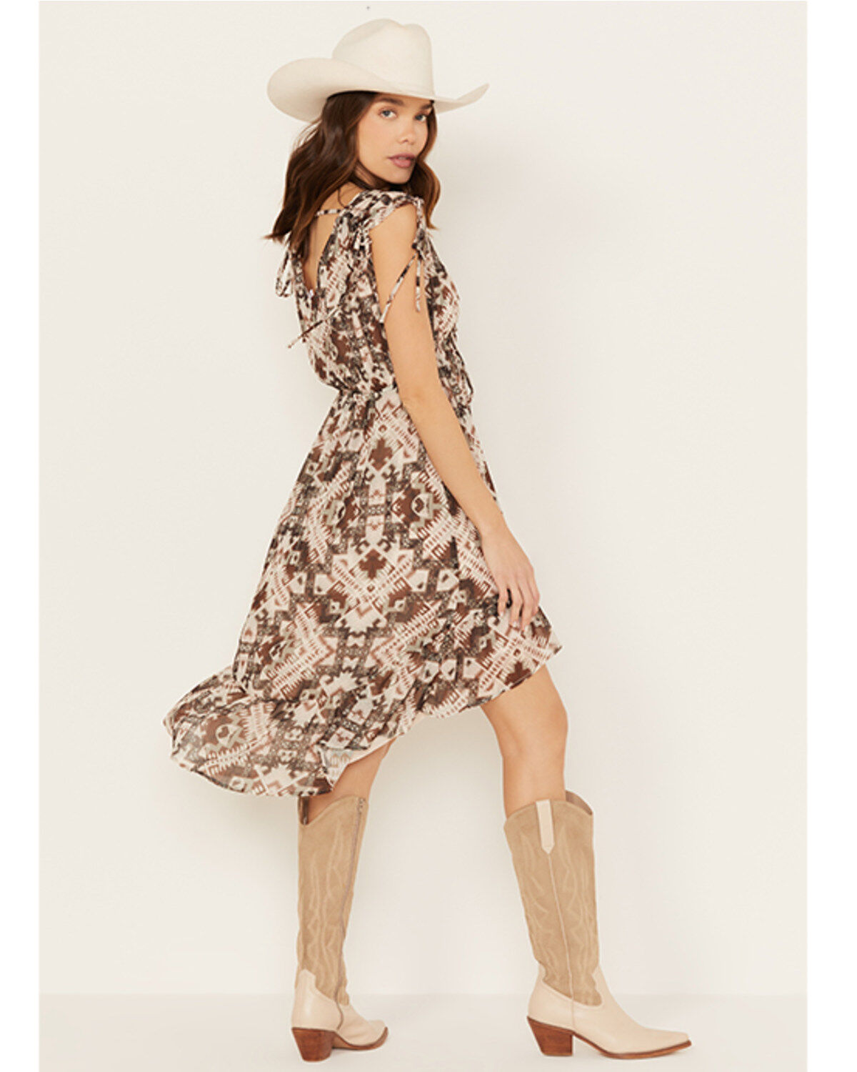 Image #4 - Shyanne Women's Printed Chiffon High-Low Dress, Brown, hi-res