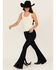 Image #1 - Idyllwind Women's Outlaw High Rise Studded Fringe Super Stretch Flare Jeans, Dark Wash, hi-res