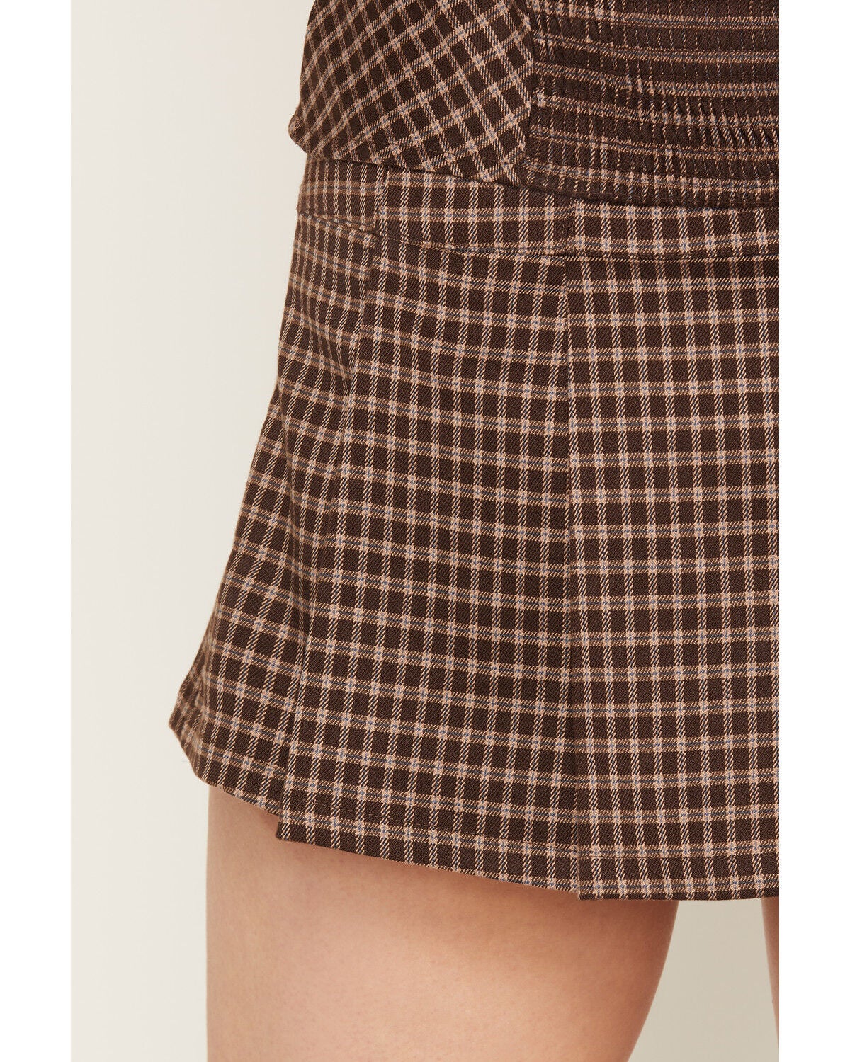 Image #4 - Cleo + Wolf Women's Plaid Print Faux Belted Pleated Wrap Mini Skort, Brown, hi-res