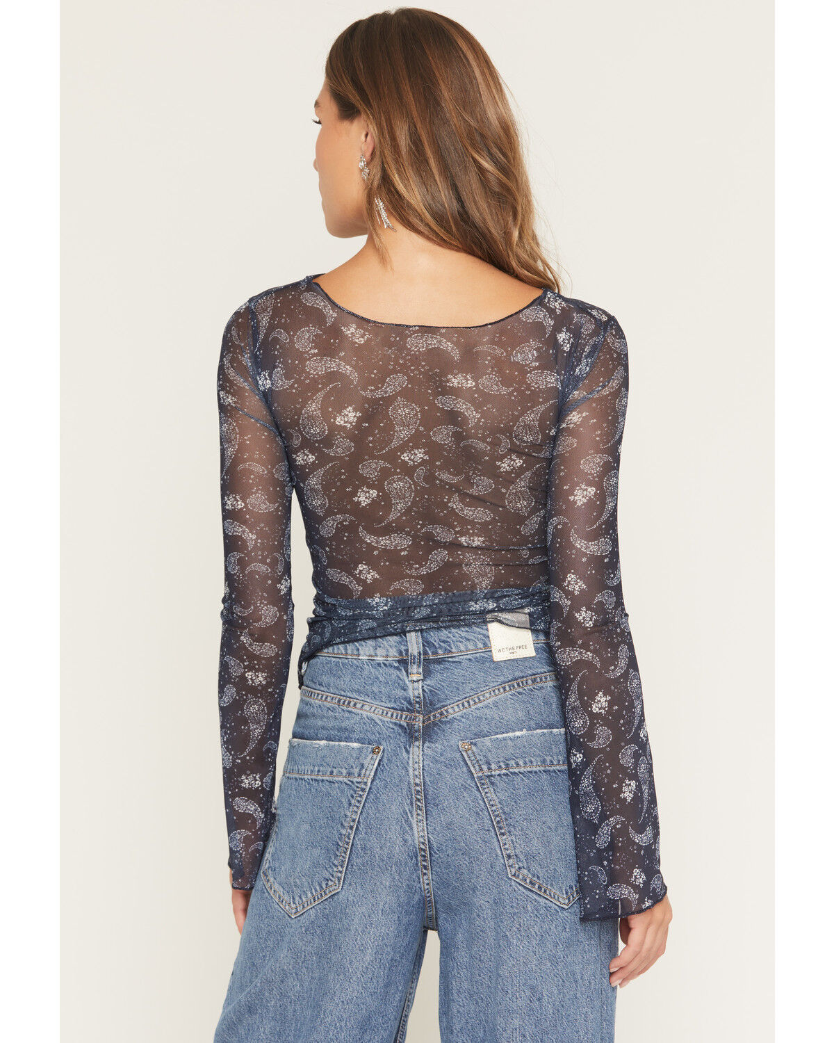 Image #4 - Ash & Violet Women's Paisley Print Long Sleeve Mesh Top, Blue, hi-res