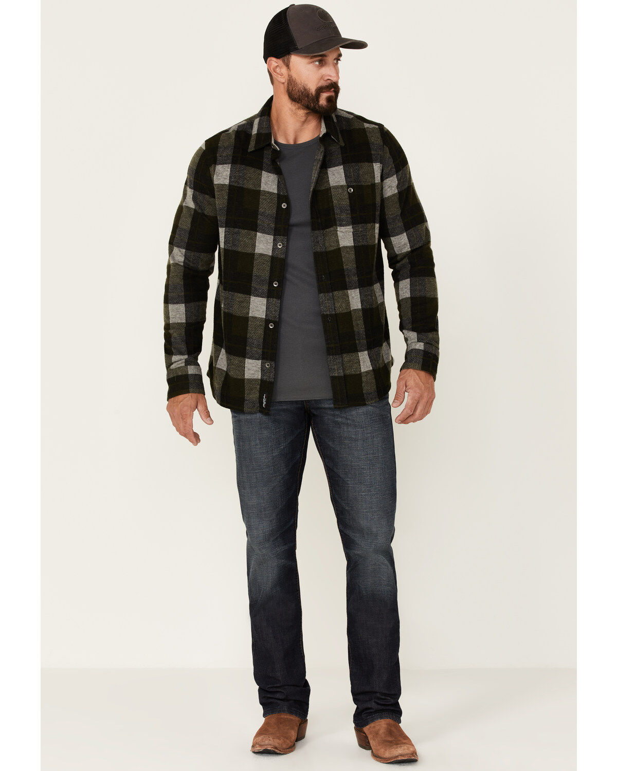 Image #2 - Flag & Anthem Men's Berks Plaid Textured Knit Long Sleeve Button-Down Western Shirt, Olive, hi-res