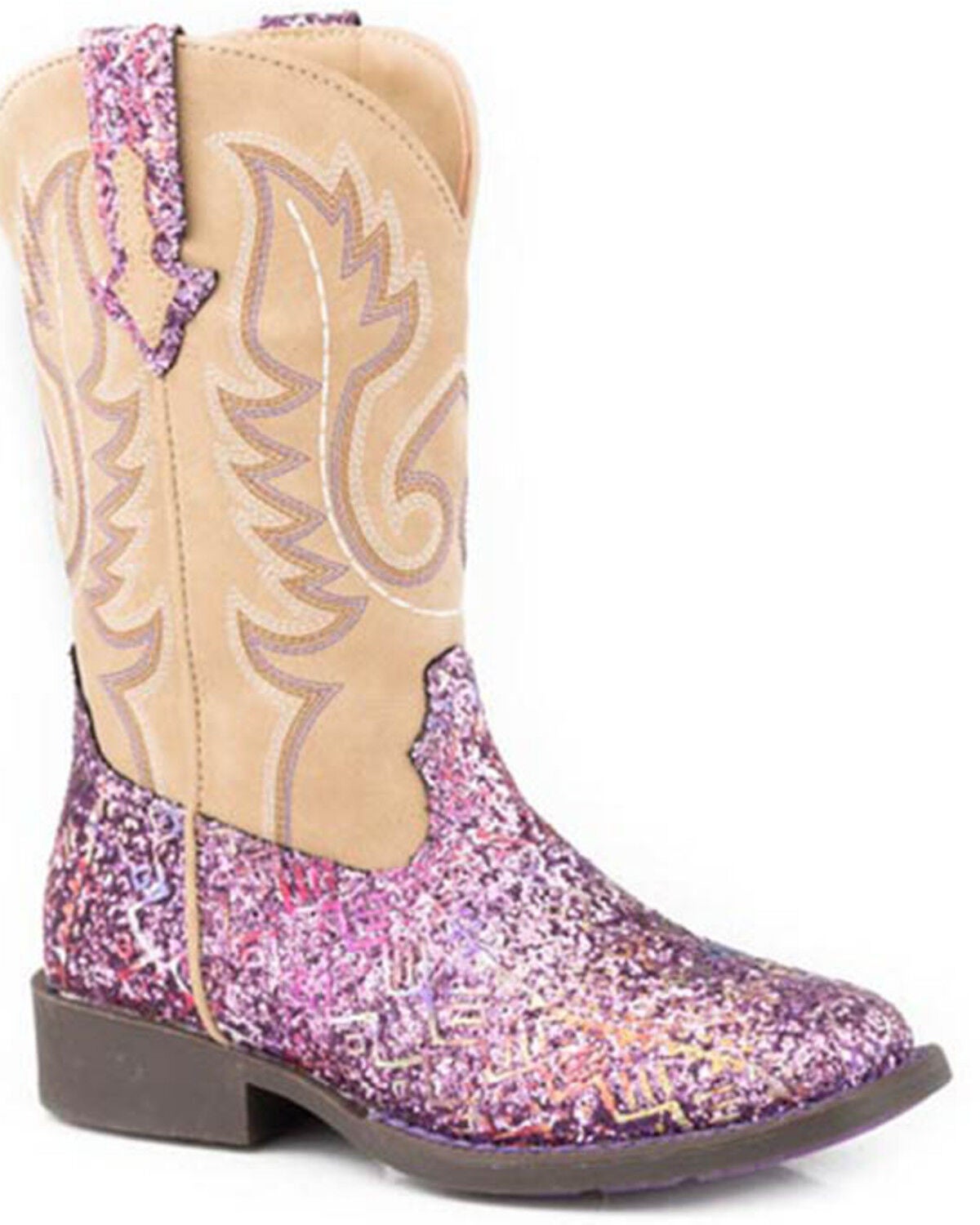 Roper Little Girls' Glitter Southwestern Western Boots - Broad Square Toe, Purple, hi-res