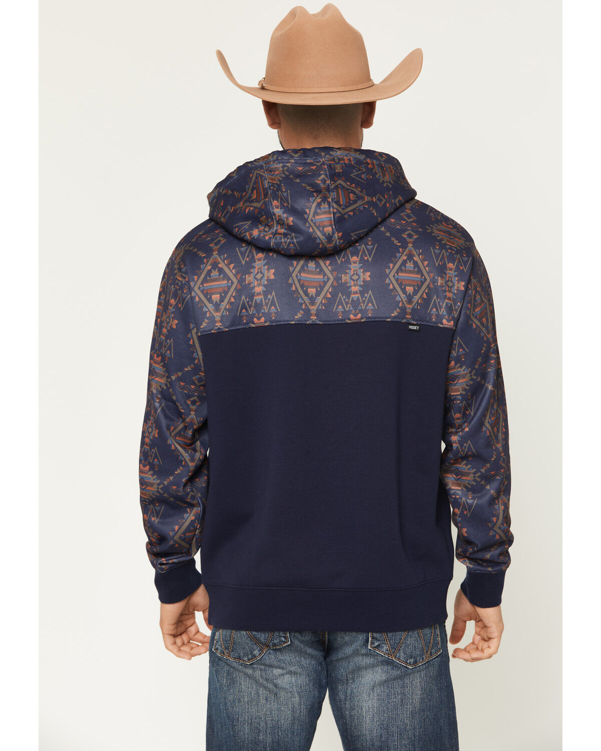 Image #4 - Hooey Men's Jimmy Southwestern Block Hooded Pullover, Navy, hi-res