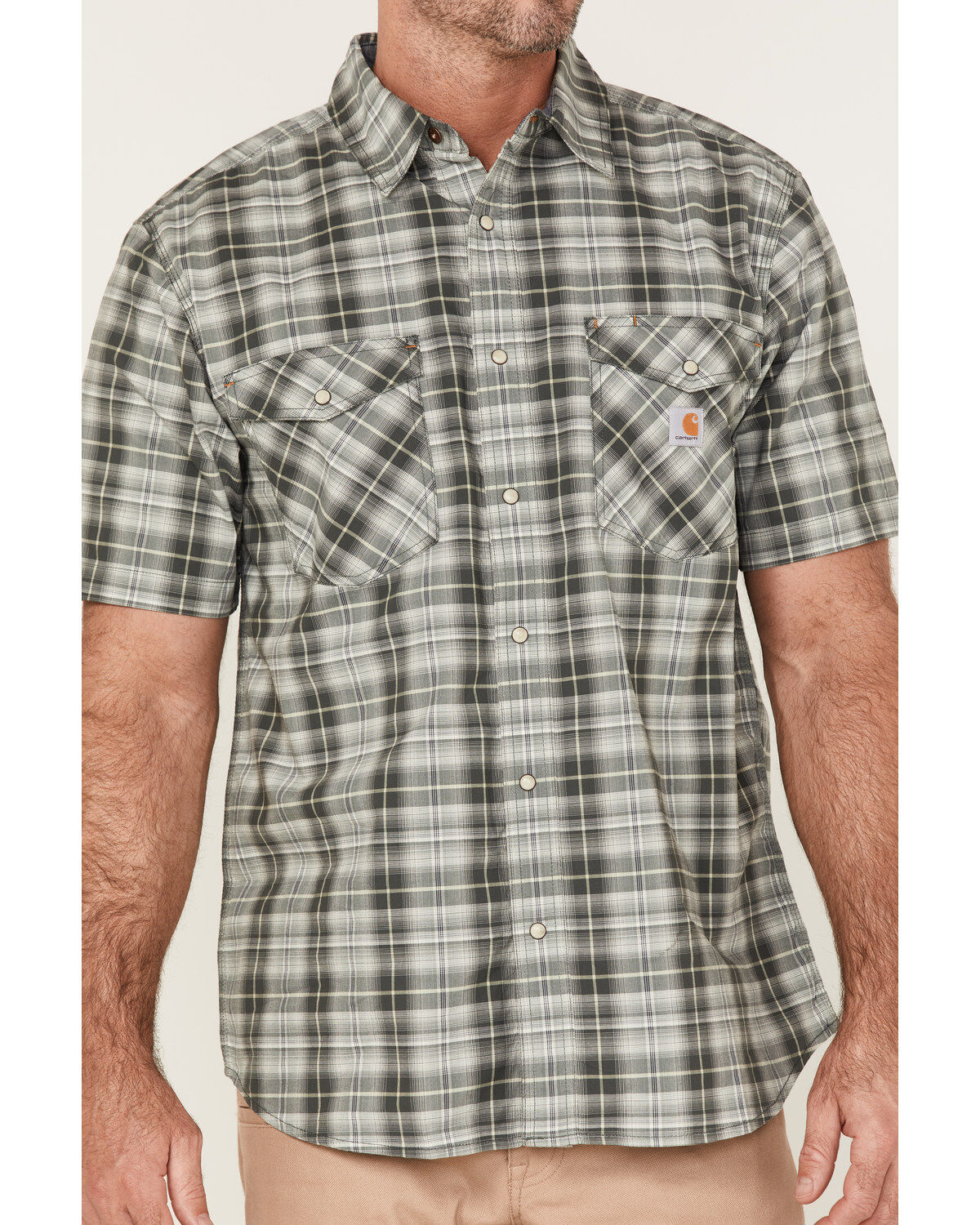 Image #3 - Carhartt Men's Rugged Flex Relaxed Fit Short Sleeve Snap Plaid Shirt, , hi-res