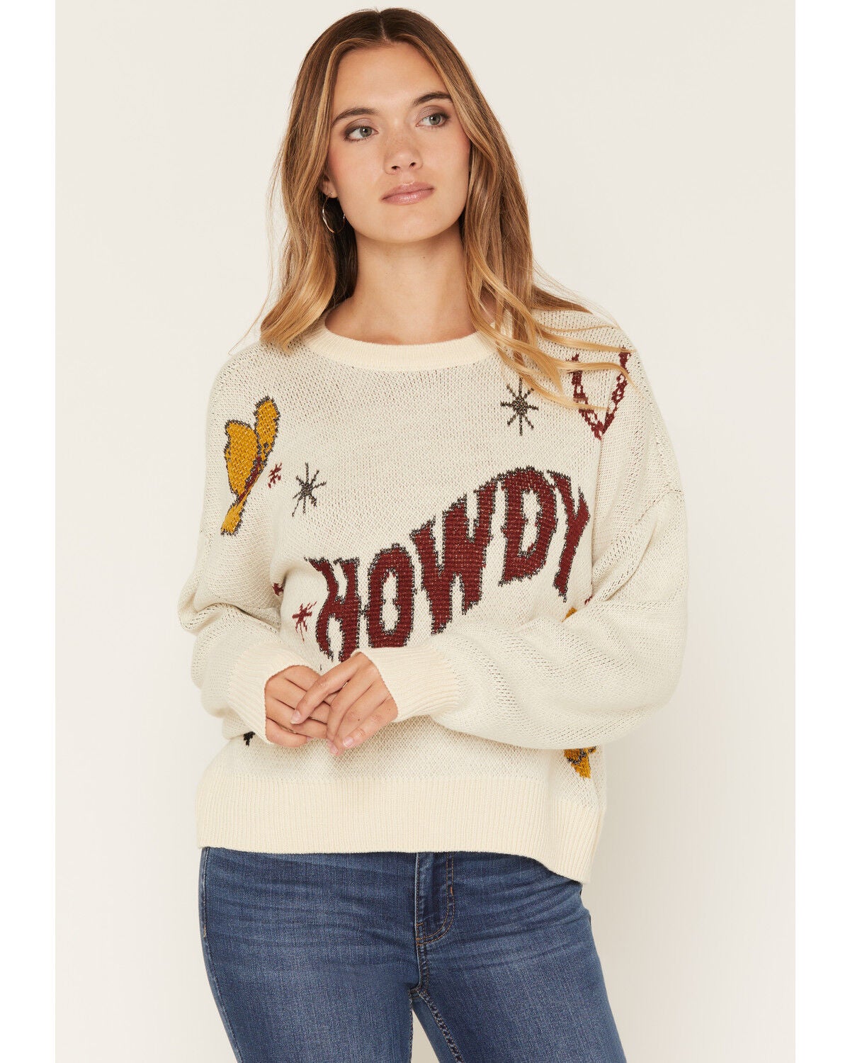 Rock & Roll Denim Women's Howdy Sweater, Natural, hi-res