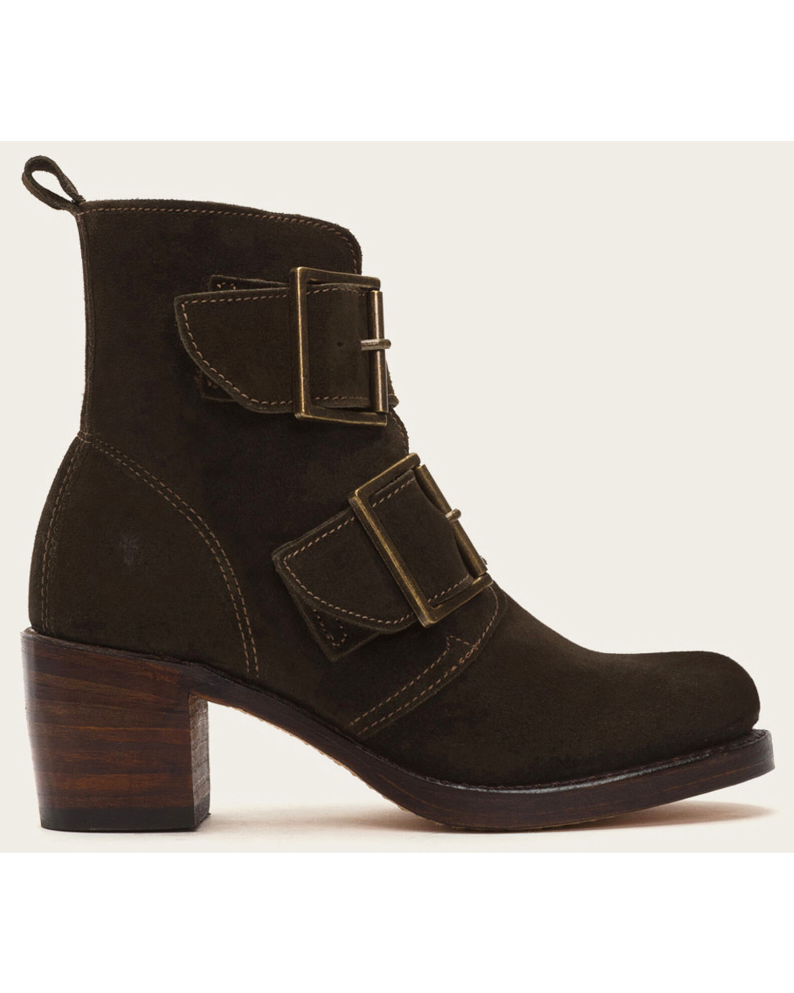 Frye Women s Sabrina Double Buckle Brown Suede Booties Boot Barn