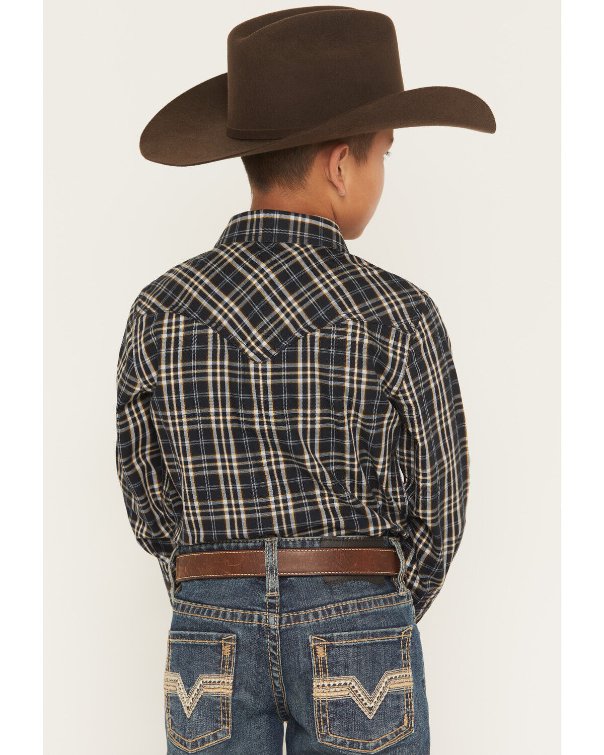 Image #4 - Cody James Boys' Warriors Way Plaid Print Long Sleeve Snap Western Shirt, Dark Blue, hi-res