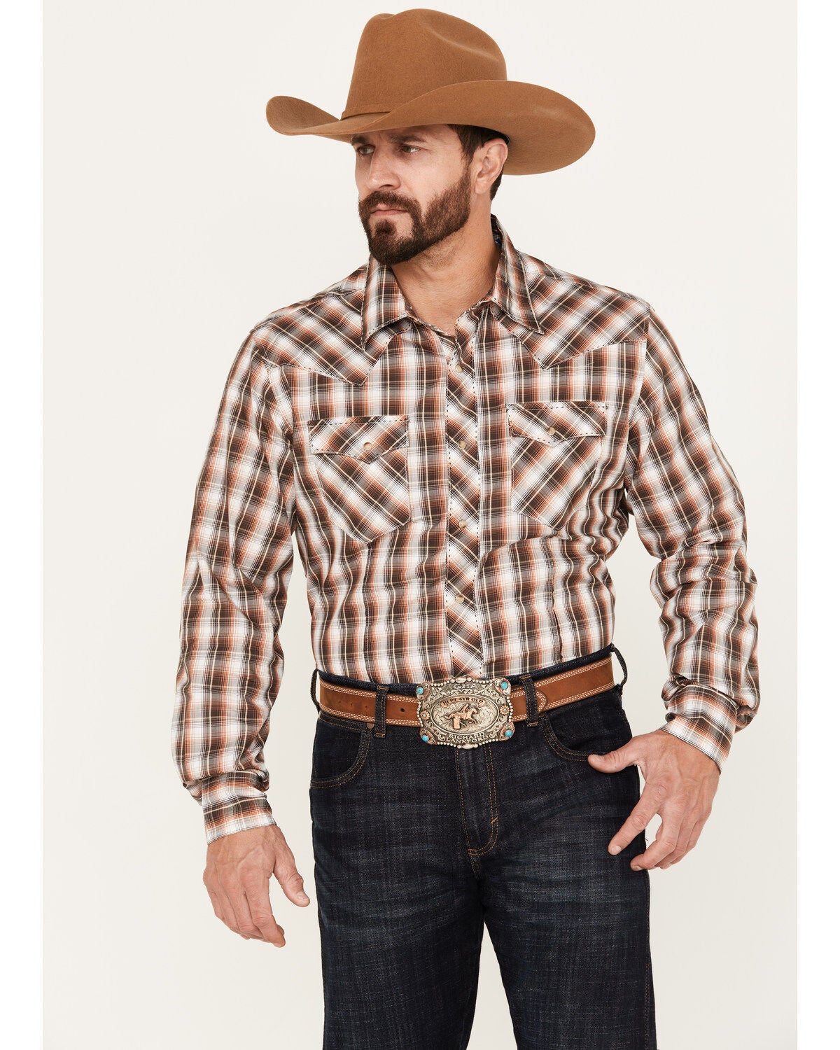 Image #1 - Wrangler Men's Plaid Print Long Sleeve Western Snap Shirt, , hi-res