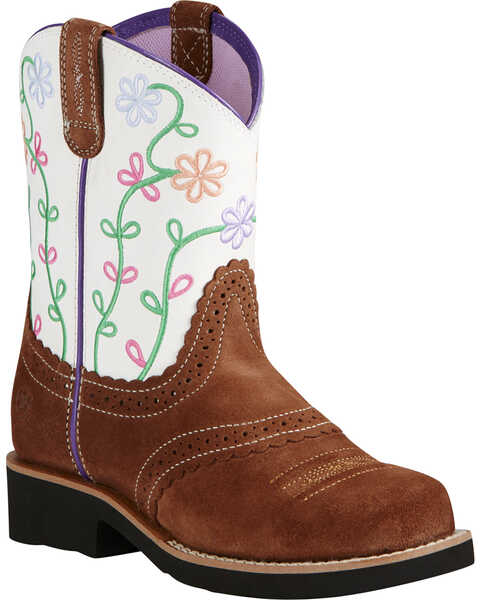 Ariat Youth Girl's Brown Fatbaby® Blossom Boots - Round Toe, Brown, hi-res