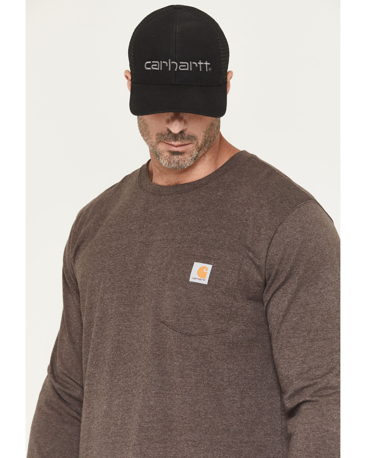Image #3 - Carhartt Men's Relaxed Fit Heavyweight Long Sleeve Pocket Graphic Work Shirt, Dark Brown, hi-res