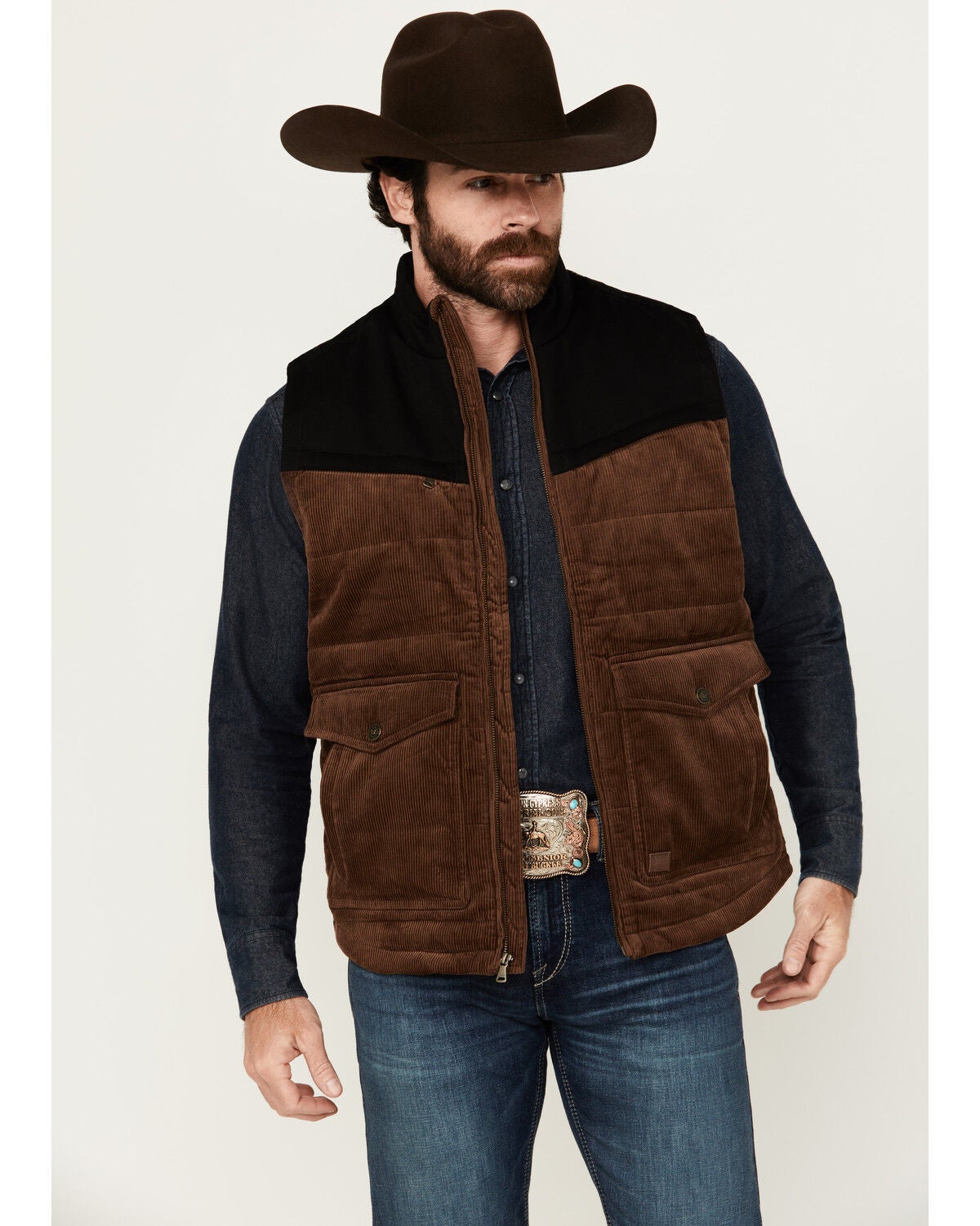Cody James Men's Waren Corduroy Puffer Vest, Brown, hi-res