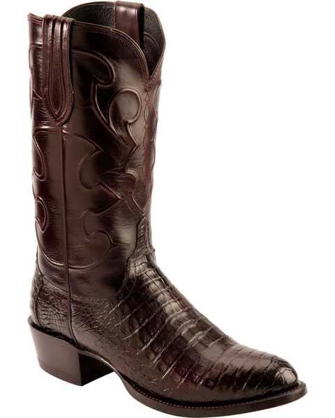 Image #1 - Lucchese Handmade 1883 Black Cherry Crocodile Belly Cowboy Boots - Medium Toe, , hi-res