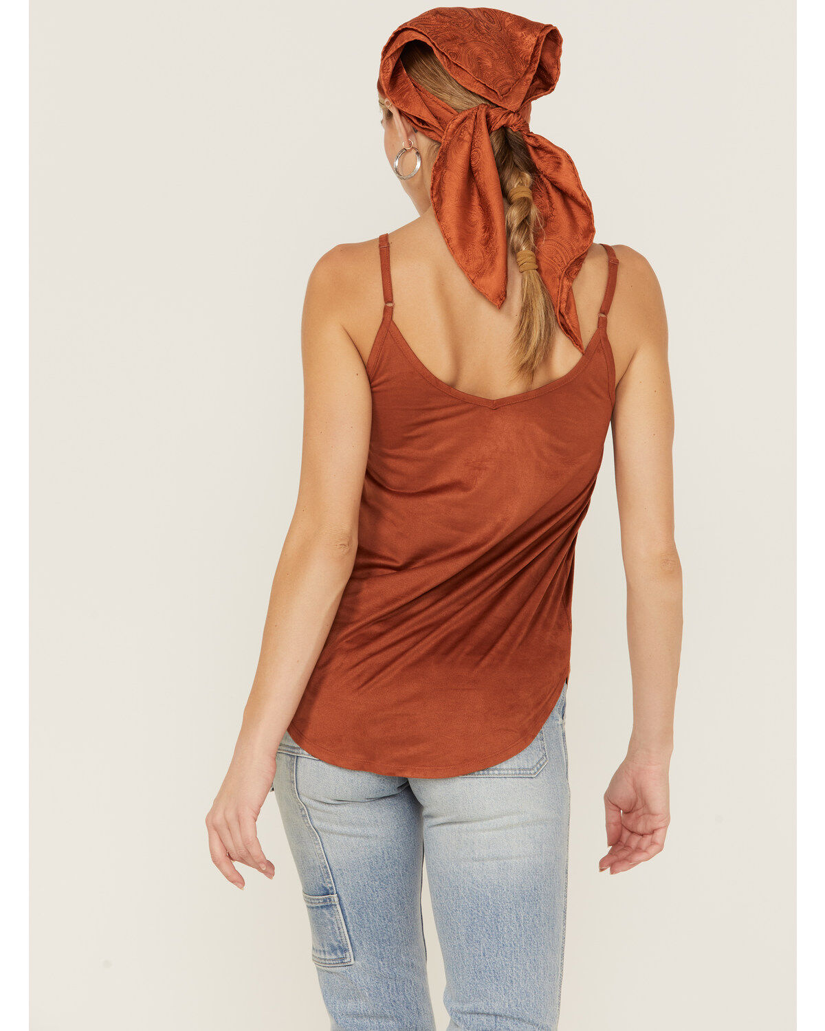 Image #3 - Shyanne Women's Faux Suede Solid Ladder Lace Trim Cami, Rust Copper, hi-res