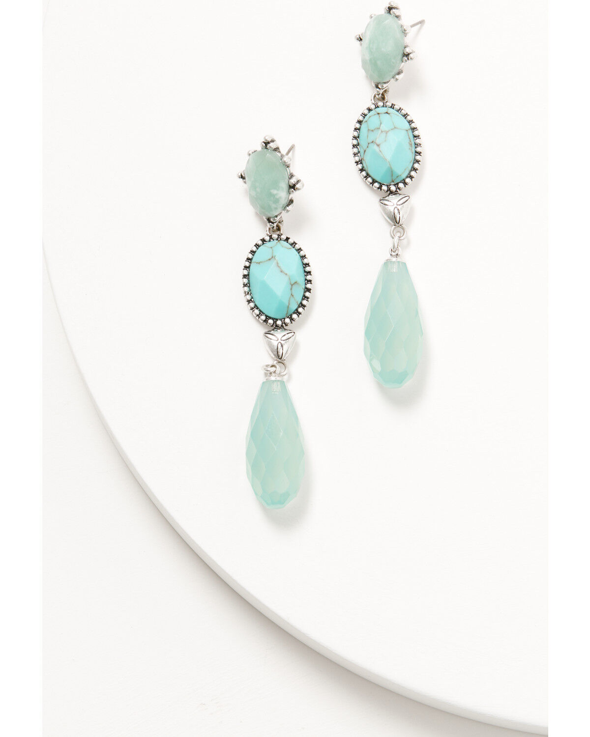 Image #1 - Lainey Wilson Women's Blue Moonshine Stacked Stone Concho Statement Earrings, Silver, hi-res