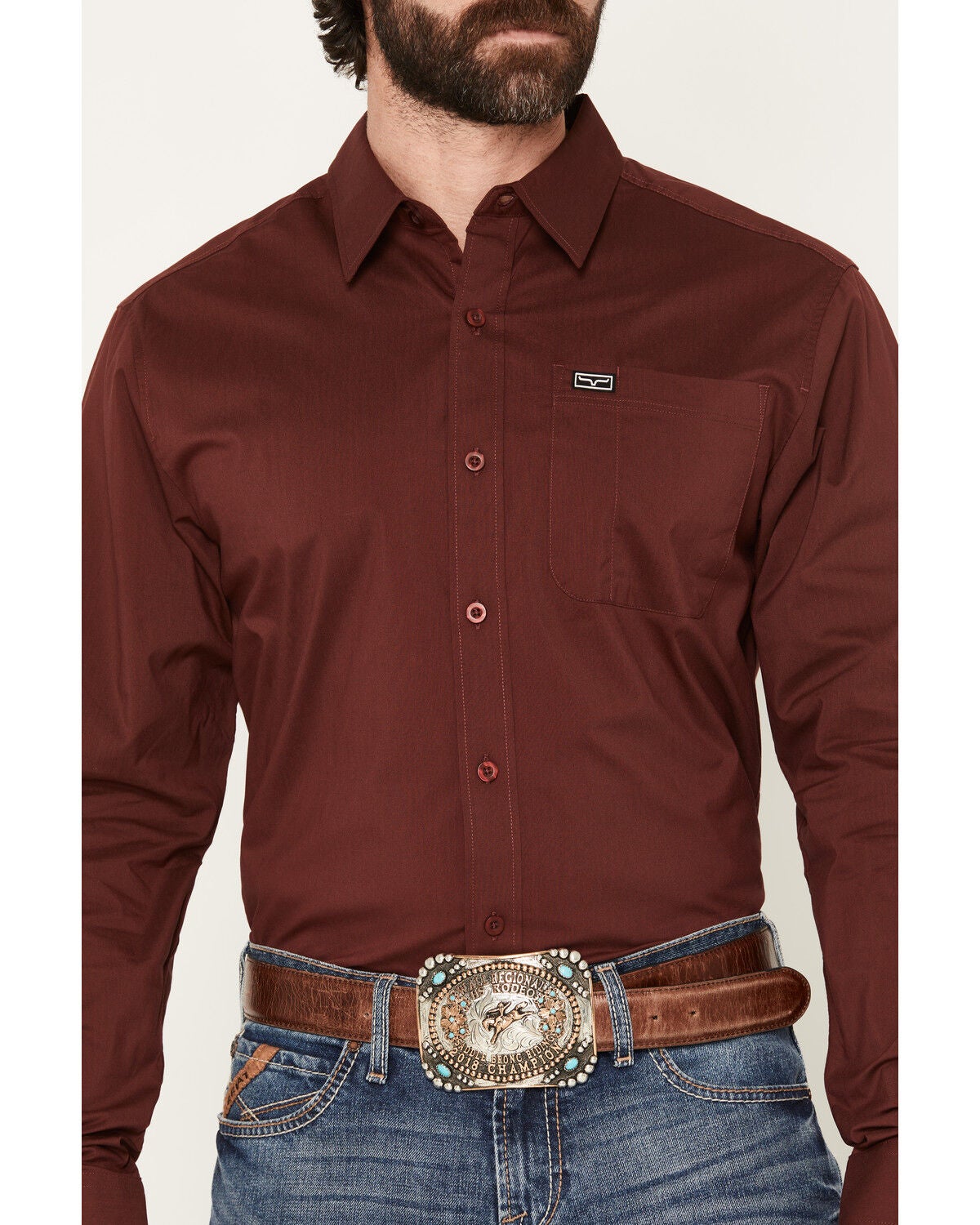Image #3 - Kimes Ranch Men's Linville Coolmax&reg; Long Sleeve Button-Down Performance Western Shirt, Burgundy, hi-res