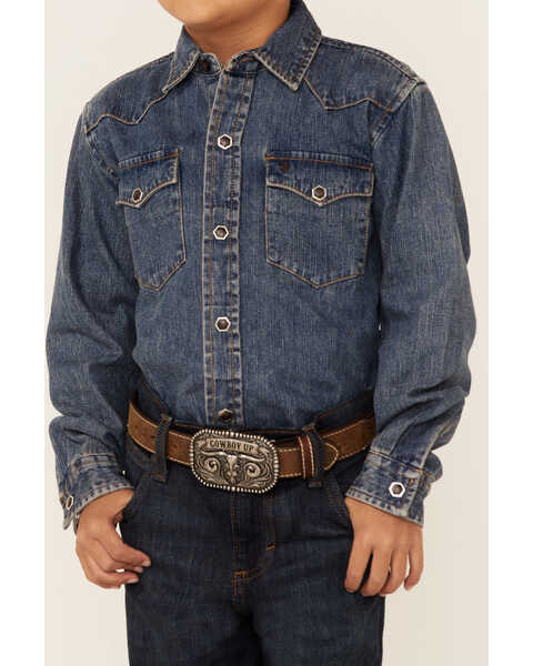 Image #2 - Stetson Boys' Medium Wash Denim Long Sleeve Snap Western Shirt , Blue, hi-res
