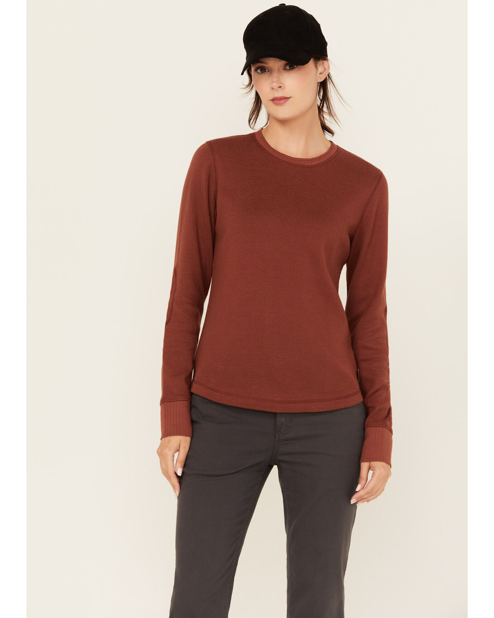 Image #1 - Lucky Brand Workwear Women's Ribbed Trim Long Sleeve Shirt, Brandy Brown, hi-res