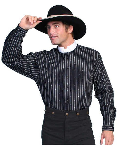 Image #1 - Scully Men's Stand Up Collar Striped Long Sleeve Shirt, , hi-res