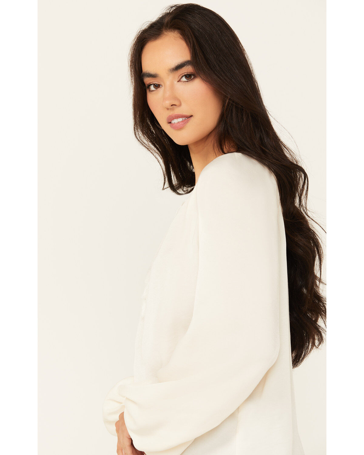 Image #2 - Shyanne Women's Washed Satin Tunic Blouse, Cream, hi-res