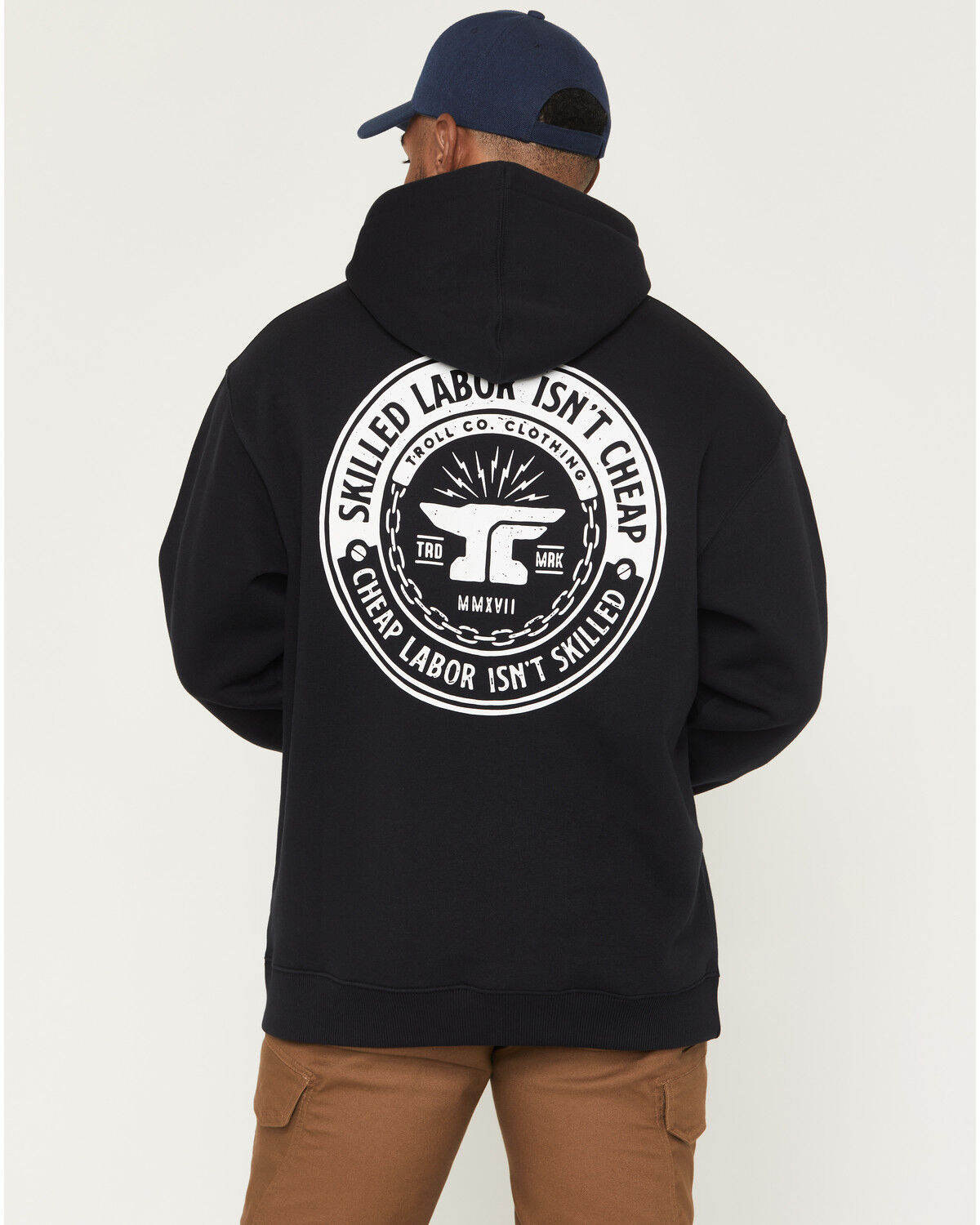 Image #1 - Troll Co Men's Skilled Labor Isn't Cheap Hooded Sweatshirt, Black, hi-res