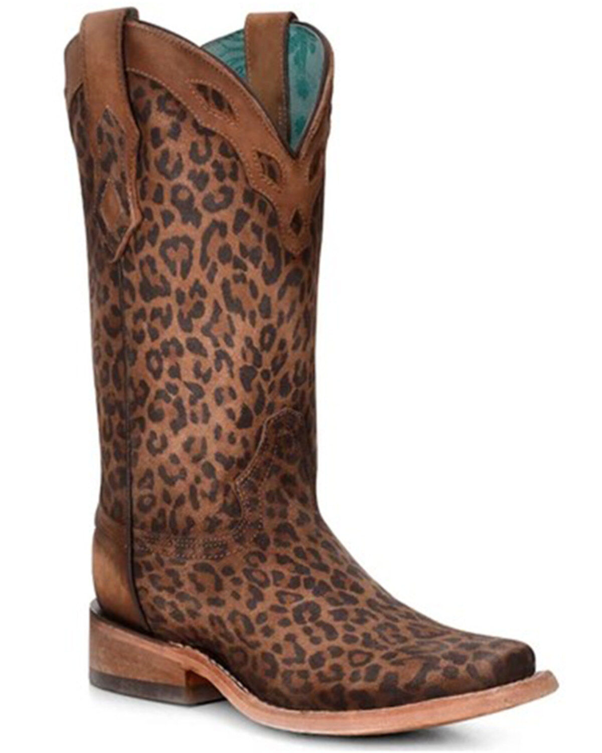 Leopard square toe boots Clearance