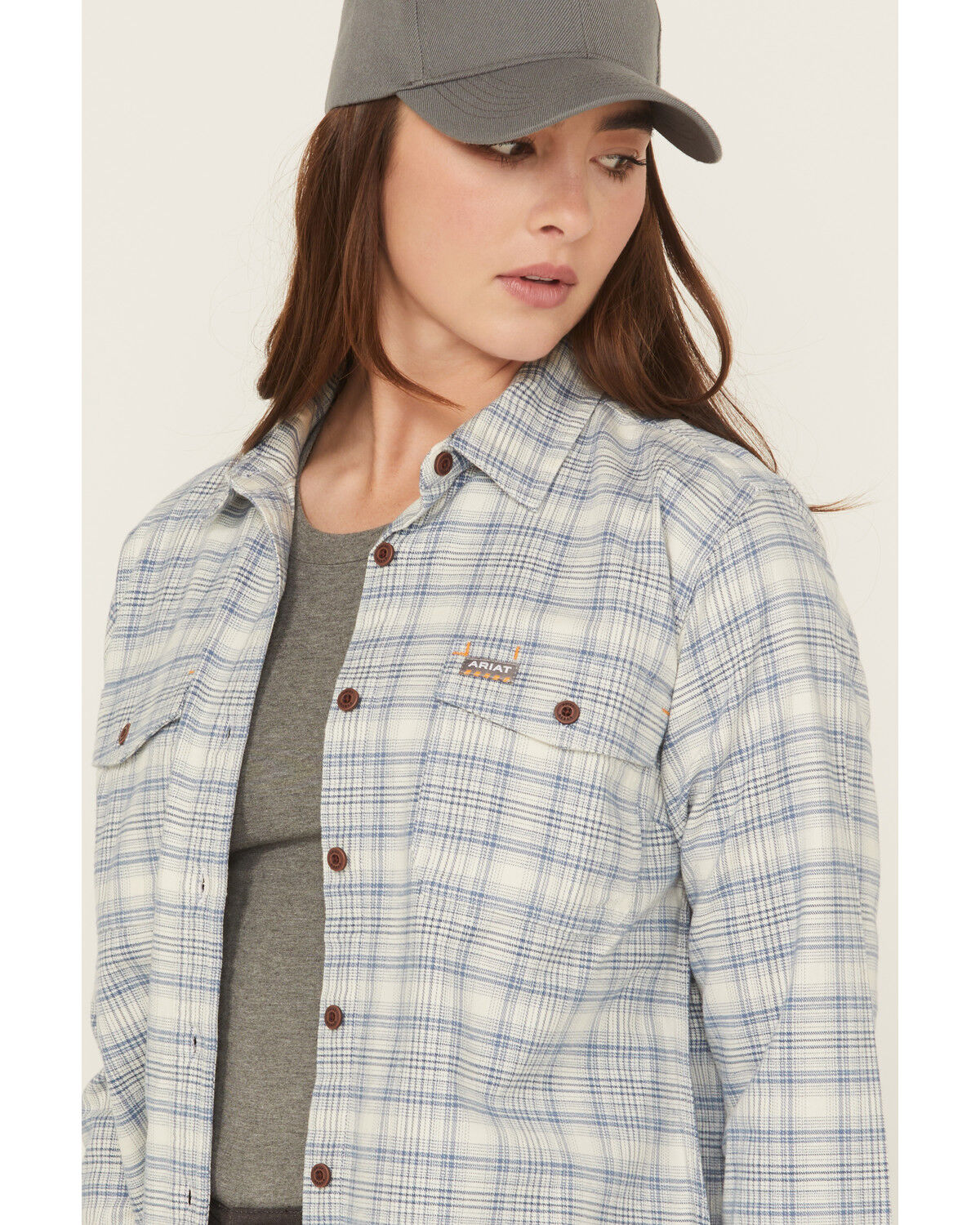 Image #2 - Ariat Women's Rebar Flannel DuraStretch Long Sleeve Button-Down Work Shirt, White, hi-res