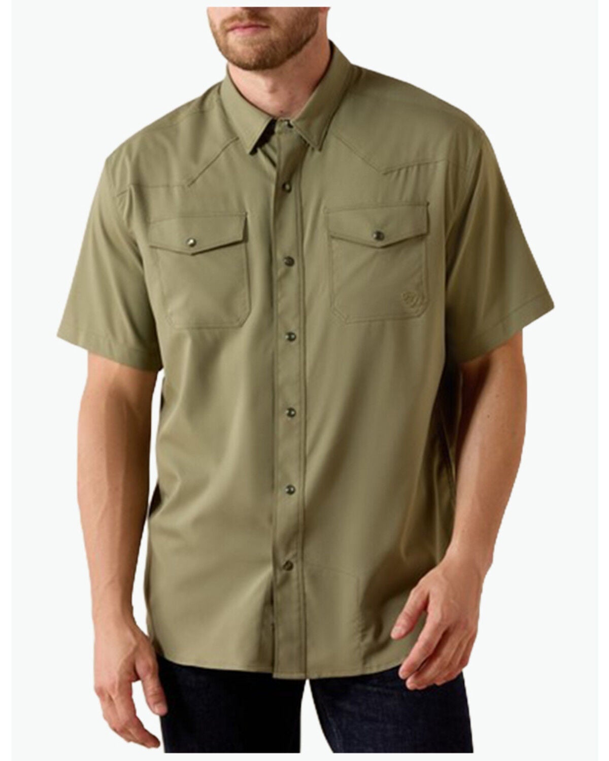 Ariat Men's VentTEK&trade; Solid Short Sleeve Snap Performance Shirt - Tall, Olive, hi-res